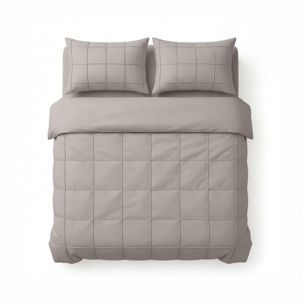 Microfibre Duvet Cover Set Check Pintuck | Taupe/Grey | King Long - 240cm (W) x 220cm (L) - The Bedding & Blankets Store