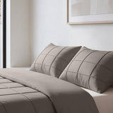 Microfibre Duvet Cover Set Check Pintuck | Taupe/Grey | King Long - 240cm (W) x 220cm (L) - The Bedding & Blankets Store