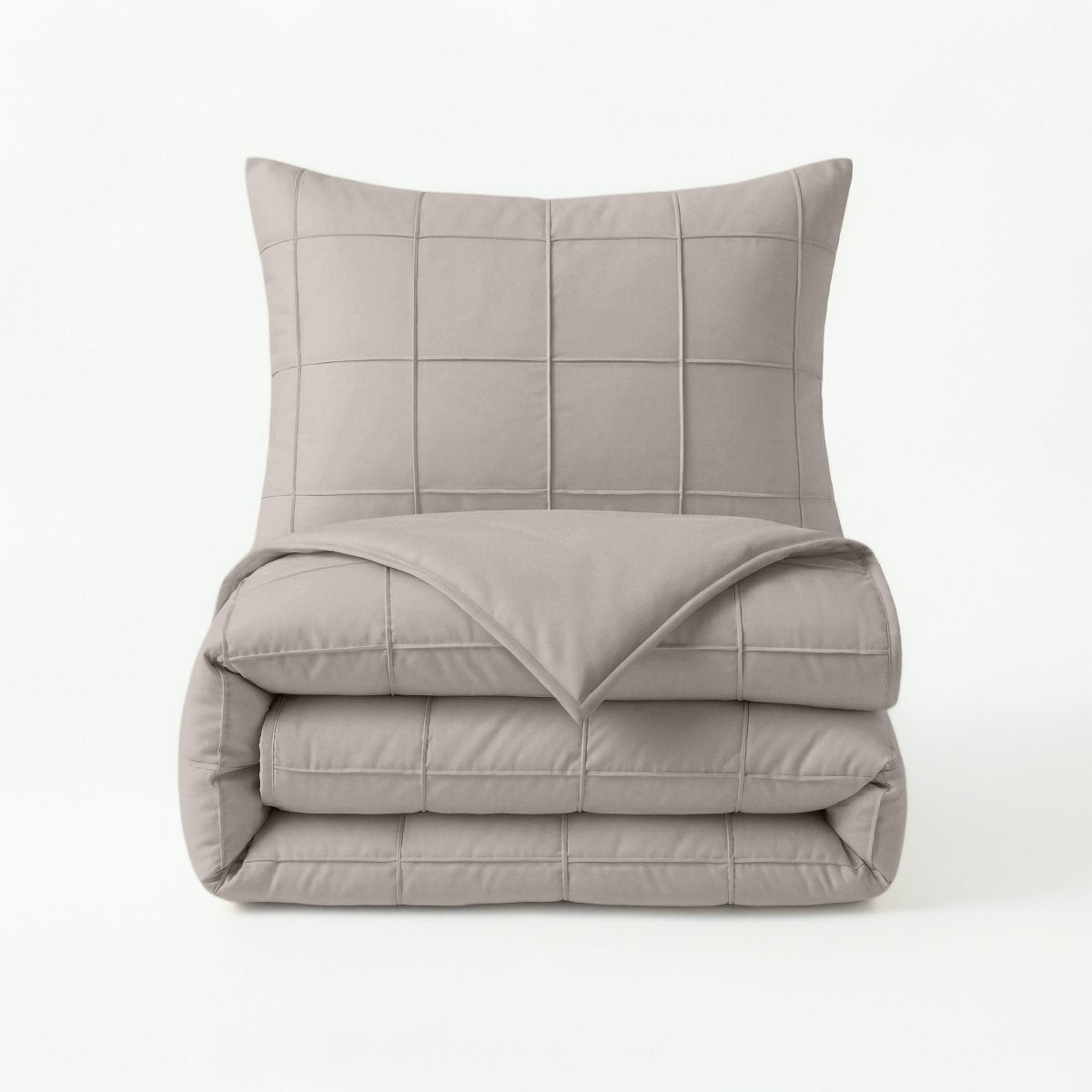 Microfibre Duvet Cover Set Check Pintuck | Taupe/Grey | King Long - 240cm (W) x 220cm (L) - The Bedding & Blankets Store