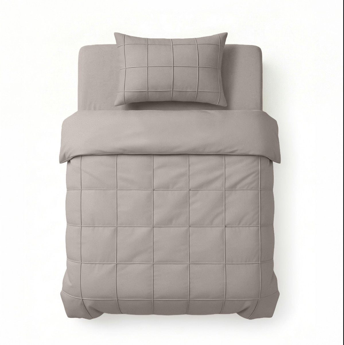 Microfibre Duvet Cover Set Check Pintuck | Taupe/Grey | King Long - 240cm (W) x 220cm (L) - The Bedding & Blankets Store