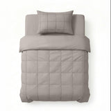 Microfibre Duvet Cover Set Check Pintuck | Taupe/Grey | King Long - 240cm (W) x 220cm (L) - The Bedding & Blankets Store