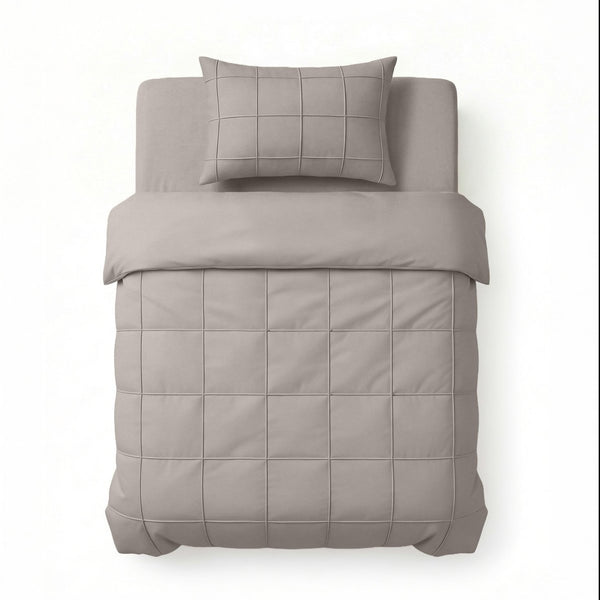 Microfibre Duvet Cover Set Check Pintuck | Taupe/Grey | King Long - 240cm (W) x 220cm (L) - The Bedding & Blankets Store