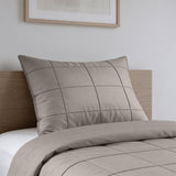 Microfibre Duvet Cover Set Check Pintuck | Taupe/Grey | King Long - 240cm (W) x 220cm (L) - The Bedding & Blankets Store