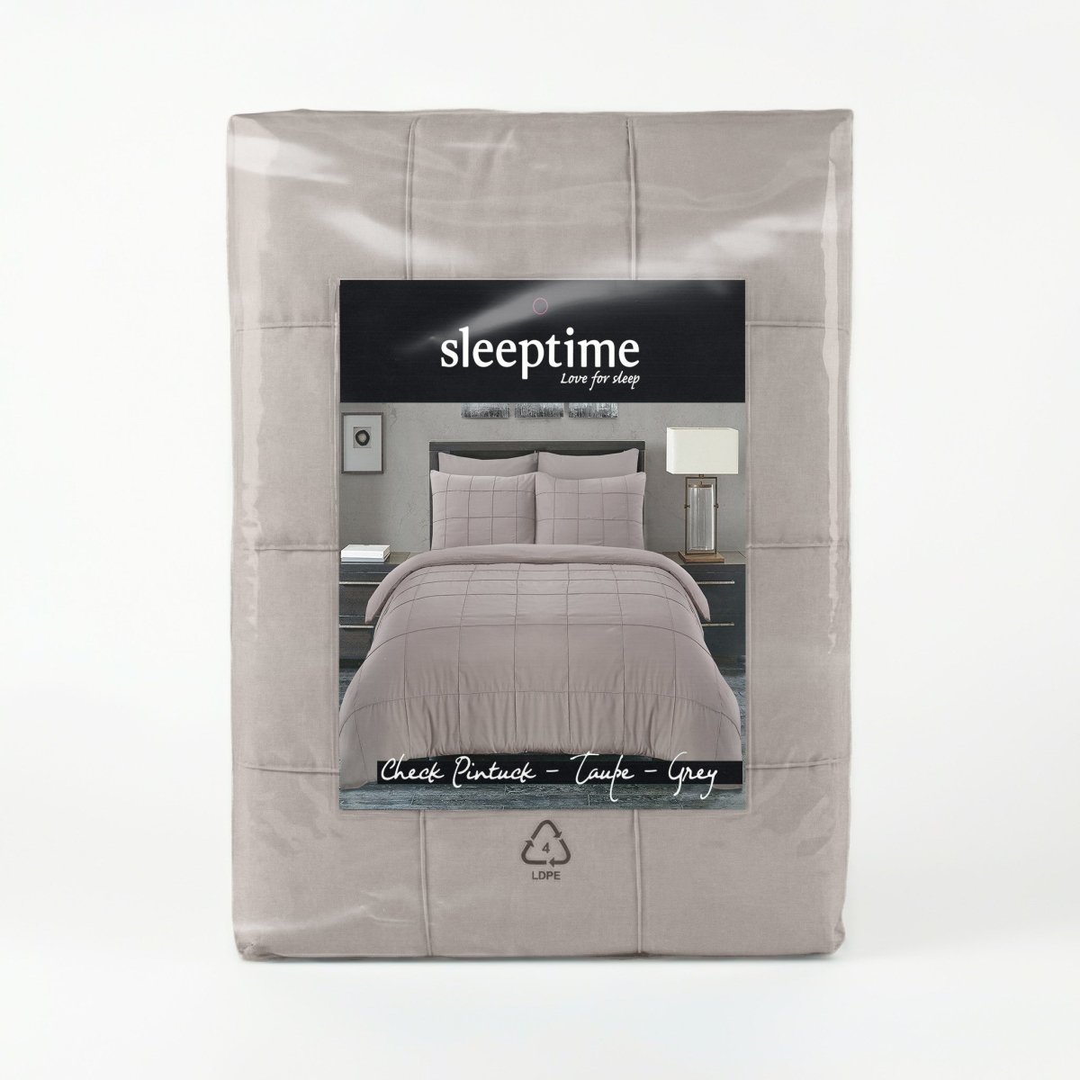 Microfibre Duvet Cover Set Check Pintuck | Taupe/Grey | King Long - 240cm (W) x 220cm (L) - The Bedding & Blankets Store