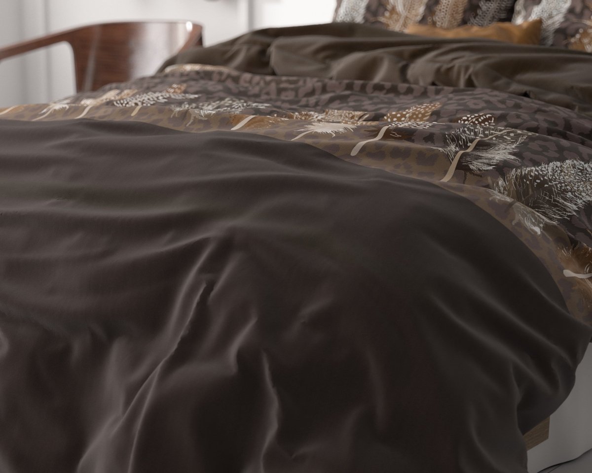 Microfibre Duvet Cover Set Chocolate Feathers | Brown | King Long - 240cm (W) x 220cm (L) - The Bedding & Blankets Store