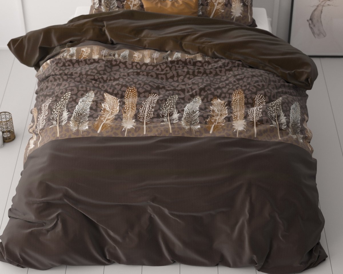 Microfibre Duvet Cover Set Chocolate Feathers | Brown | King Long - 240cm (W) x 220cm (L) - The Bedding & Blankets Store