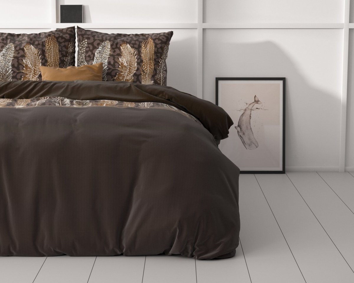Microfibre Duvet Cover Set Chocolate Feathers | Brown | King Long - 240cm (W) x 220cm (L) - The Bedding & Blankets Store