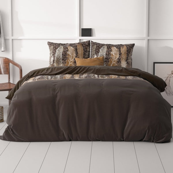 Microfibre Duvet Cover Set Chocolate Feathers | Brown | King Long - 240cm (W) x 220cm (L) - The Bedding & Blankets Store