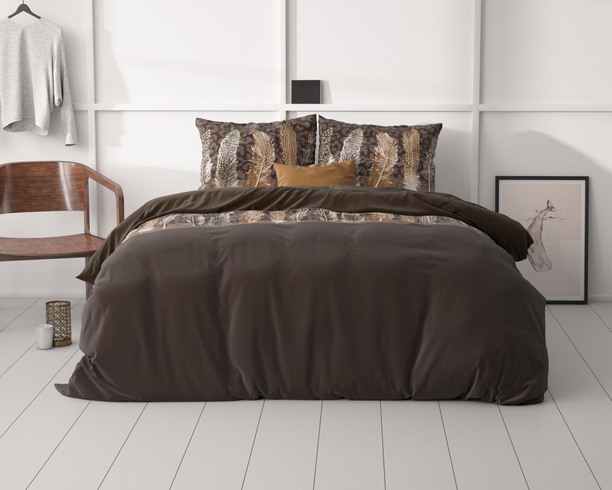 Microfibre Duvet Cover Set Chocolate Feathers | Brown | King Long - 240cm (W) x 220cm (L) - The Bedding & Blankets Store
