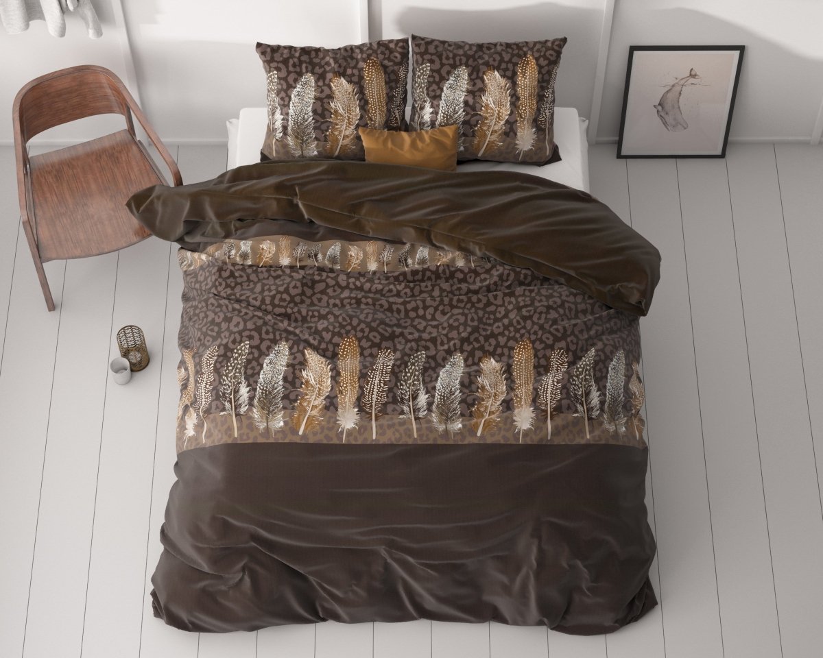 Microfibre Duvet Cover Set Chocolate Feathers | Brown | King Long - 240cm (W) x 220cm (L) - The Bedding & Blankets Store