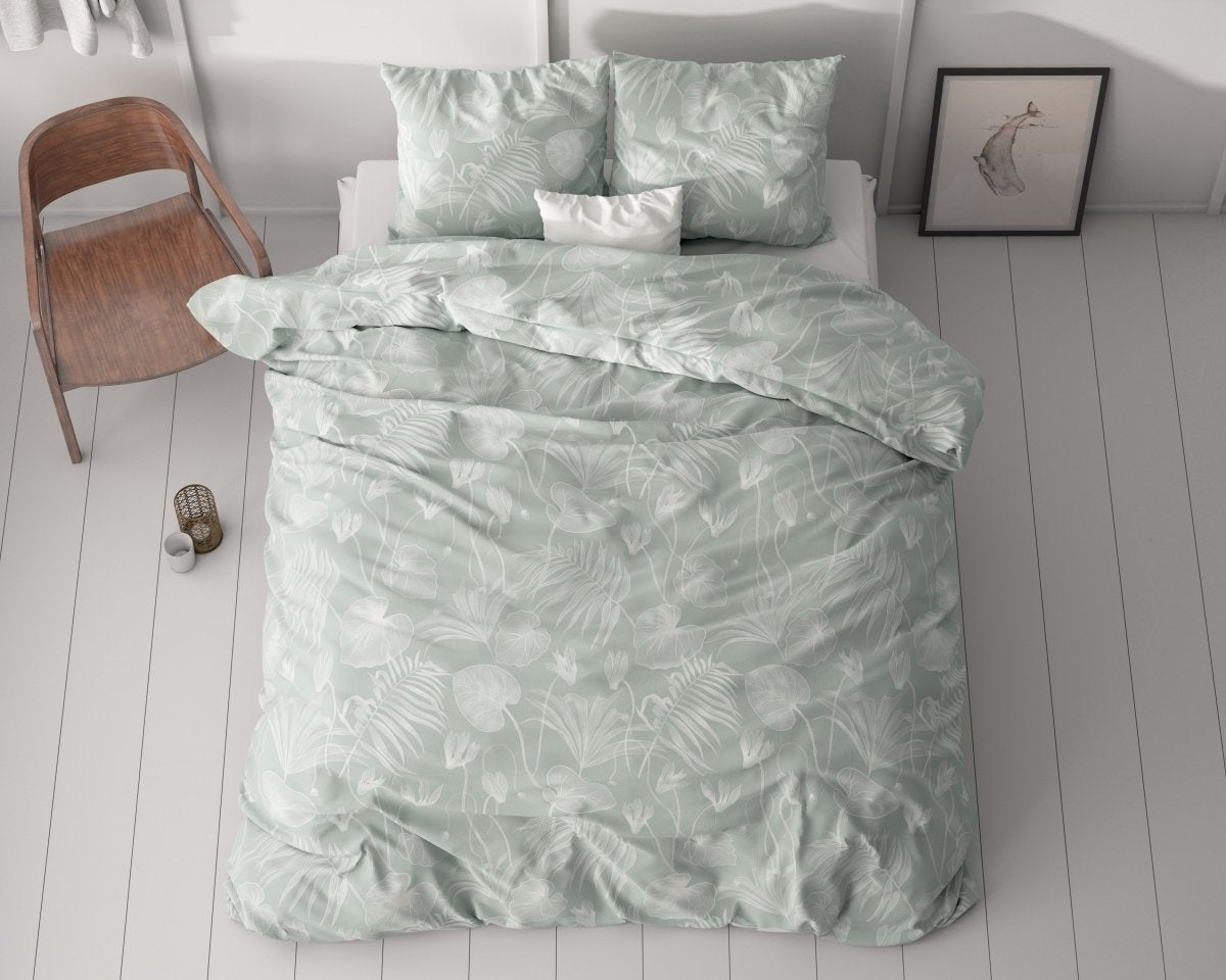 Microfibre Duvet Cover Set Delight | Green | Double - 200cm (W) x 220cm (L) - The Bedding & Blankets Store