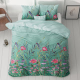 Microfibre Duvet Cover Set Flower & Birds | Turquoise | King Long - 240cm (W) x 220cm (L) - The Bedding & Blankets Store