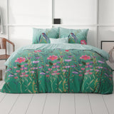 Microfibre Duvet Cover Set Flower & Birds | Turquoise | King Long - 240cm (W) x 220cm (L) - The Bedding & Blankets Store