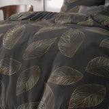 Microfibre Duvet Cover Set Golden Leaf | Anthracite | Double - 200cm (W) x 220cm (L) - The Bedding & Blankets Store