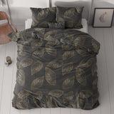 Microfibre Duvet Cover Set Golden Leaf | Anthracite | Double - 200cm (W) x 220cm (L) - The Bedding & Blankets Store