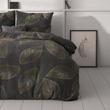Microfibre Duvet Cover Set Golden Leaf | Anthracite | Double - 200cm (W) x 220cm (L) - The Bedding & Blankets Store