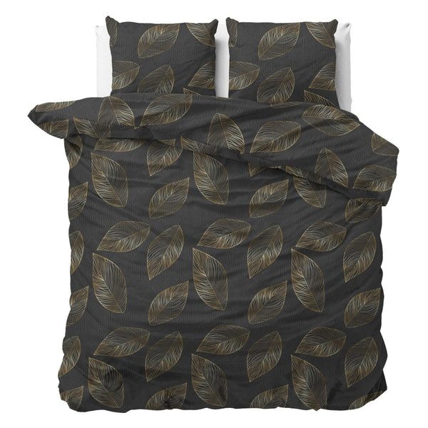 Microfibre Duvet Cover Set Golden Leaf | Anthracite | Double - 200cm (W) x 220cm (L) - The Bedding & Blankets Store