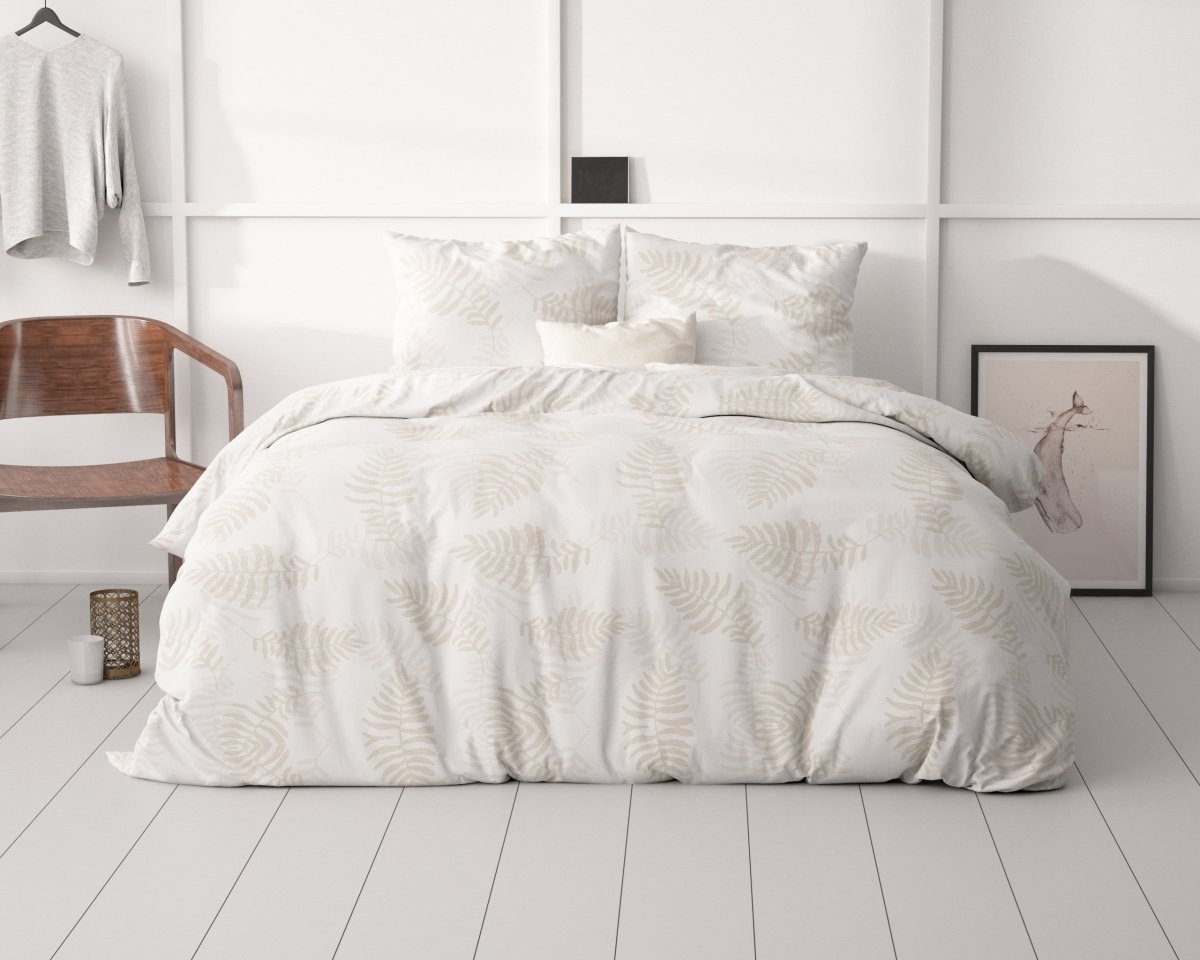 Microfibre Duvet Cover Set Leaves light | White | King Long - 240cm (W) x 220cm (L) - The Bedding & Blankets Store