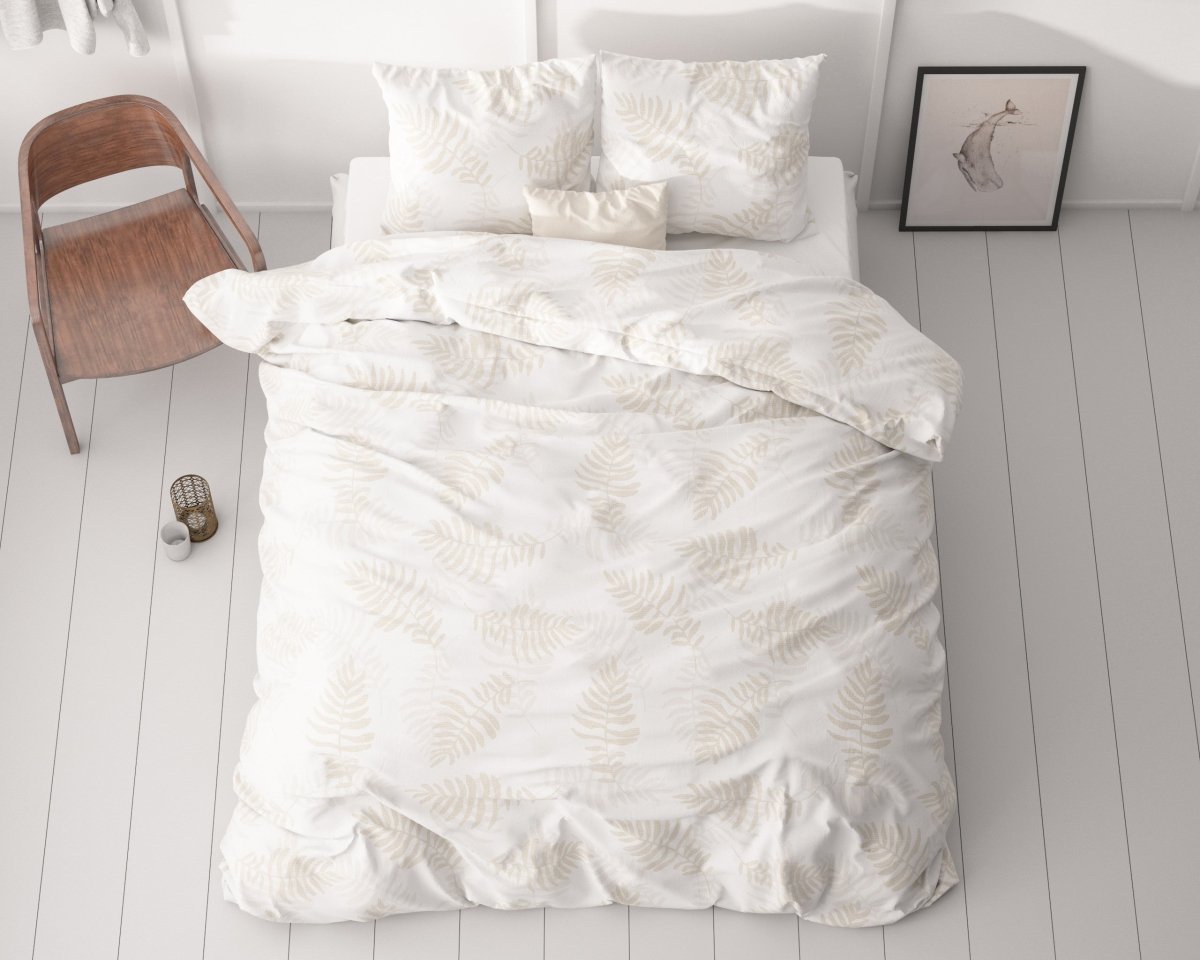 Microfibre Duvet Cover Set Leaves light | White | King Long - 240cm (W) x 220cm (L) - The Bedding & Blankets Store