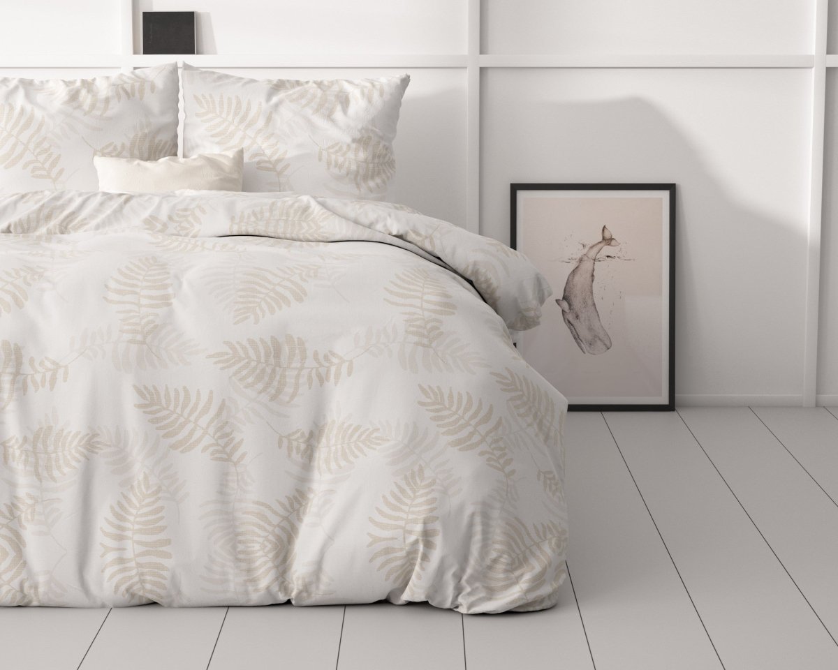 Microfibre Duvet Cover Set Leaves light | White | King Long - 240cm (W) x 220cm (L) - The Bedding & Blankets Store