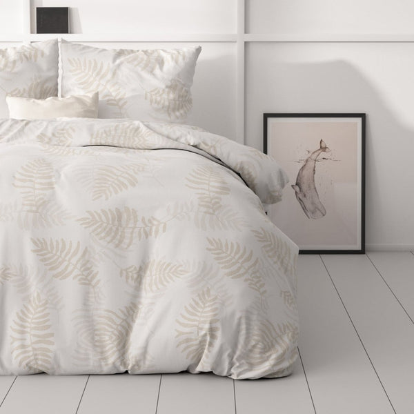Microfibre Duvet Cover Set Leaves light | White | King Long - 240cm (W) x 220cm (L) - The Bedding & Blankets Store