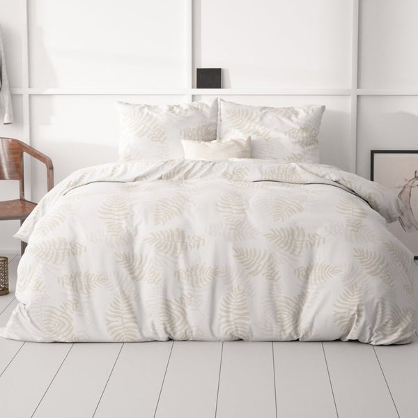 Microfibre Duvet Cover Set Leaves light | White | King Long - 240cm (W) x 220cm (L) - The Bedding & Blankets Store