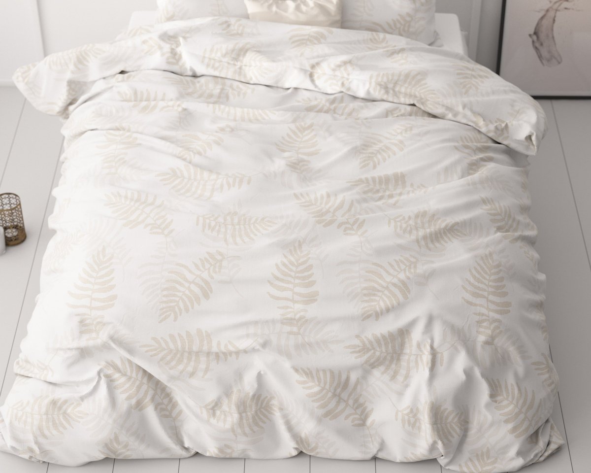 Microfibre Duvet Cover Set Leaves light | White | King Long - 240cm (W) x 220cm (L) - The Bedding & Blankets Store