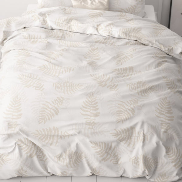 Microfibre Duvet Cover Set Leaves light | White | King Long - 240cm (W) x 220cm (L) - The Bedding & Blankets Store