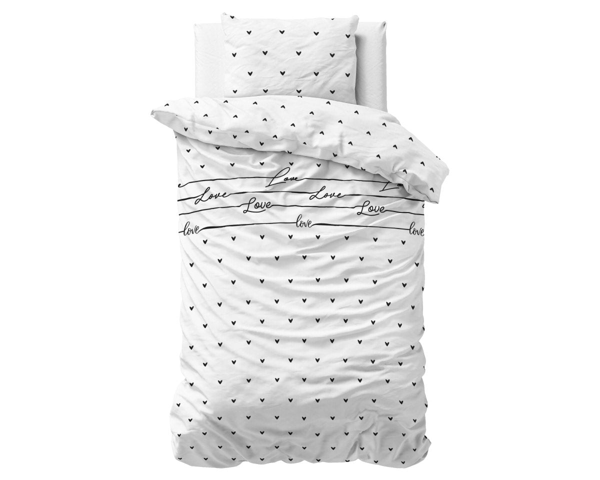 Microfibre Duvet Cover Set Love On Love | White | Double - 200cm (W) x 200/220cm (L) - The Bedding & Blankets Store