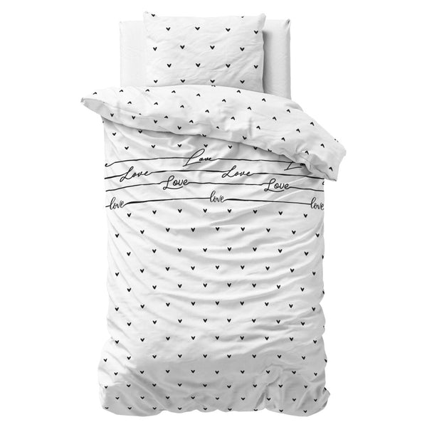 Microfibre Duvet Cover Set Love On Love | White | Double - 200cm (W) x 200/220cm (L) - The Bedding & Blankets Store