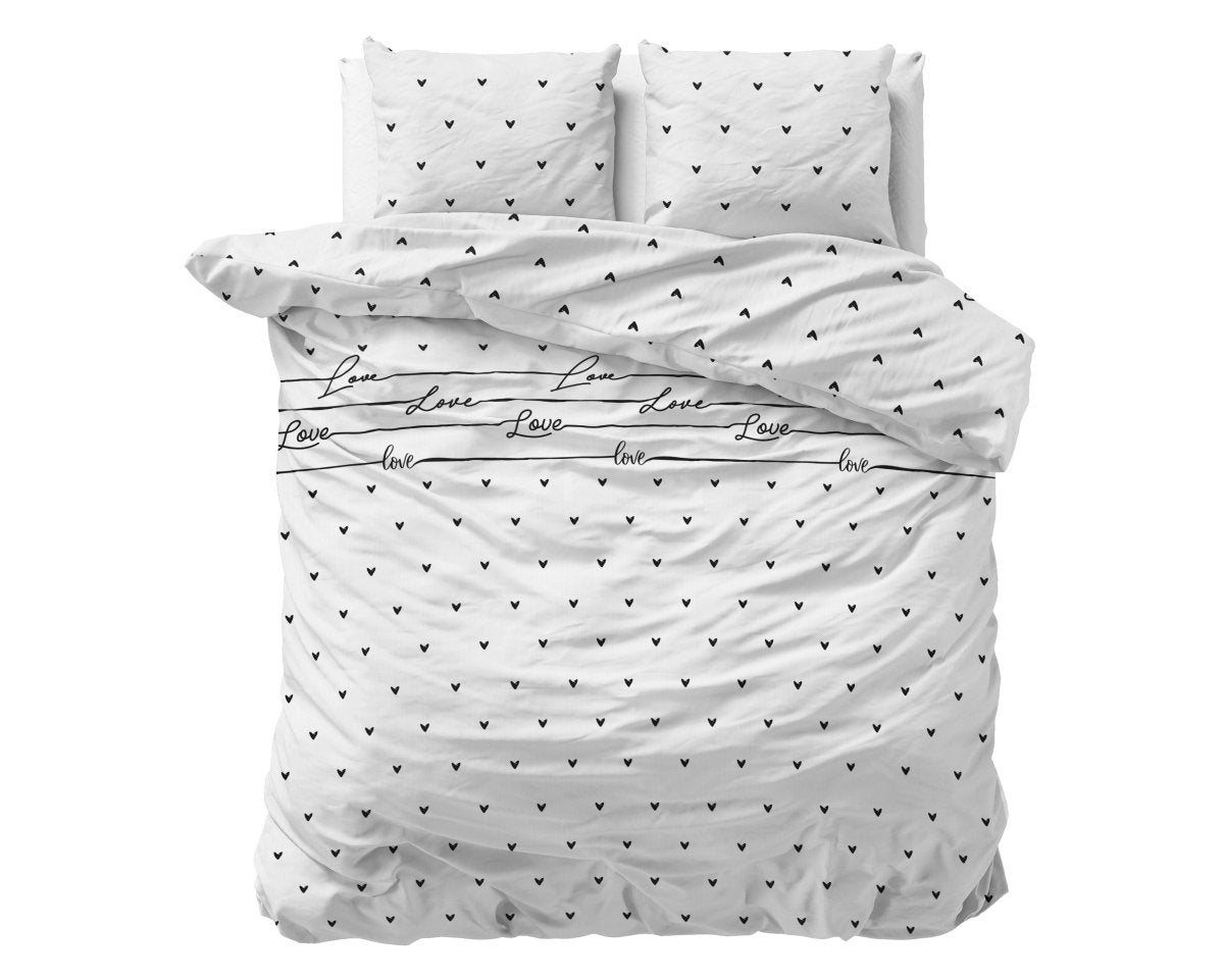 Microfibre Duvet Cover Set Love On Love | White | Double - 200cm (W) x 200/220cm (L) - The Bedding & Blankets Store