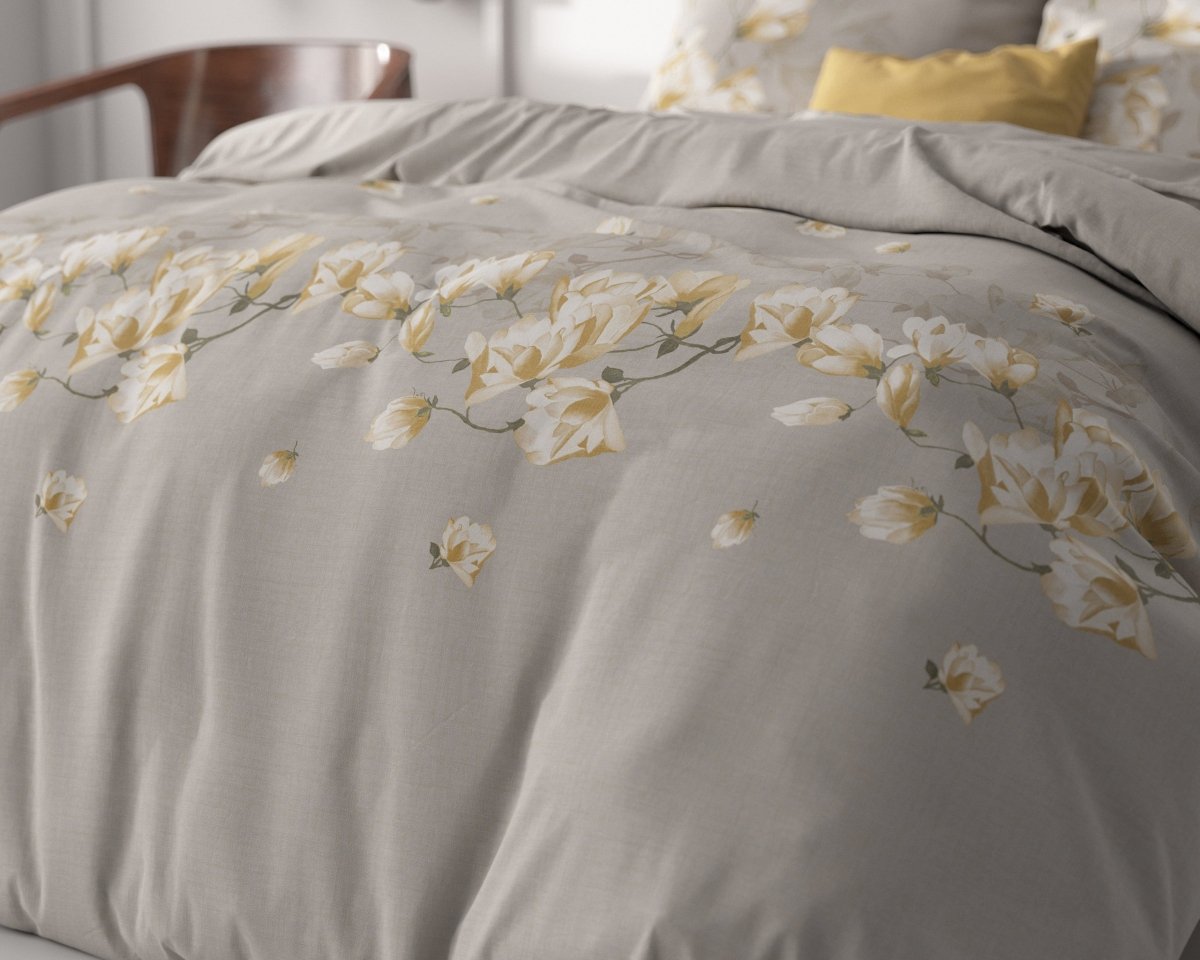 Microfibre Duvet Cover Set Summer Flower | Sand | Double - 200cm (W) x 220cm (L) - The Bedding & Blankets Store