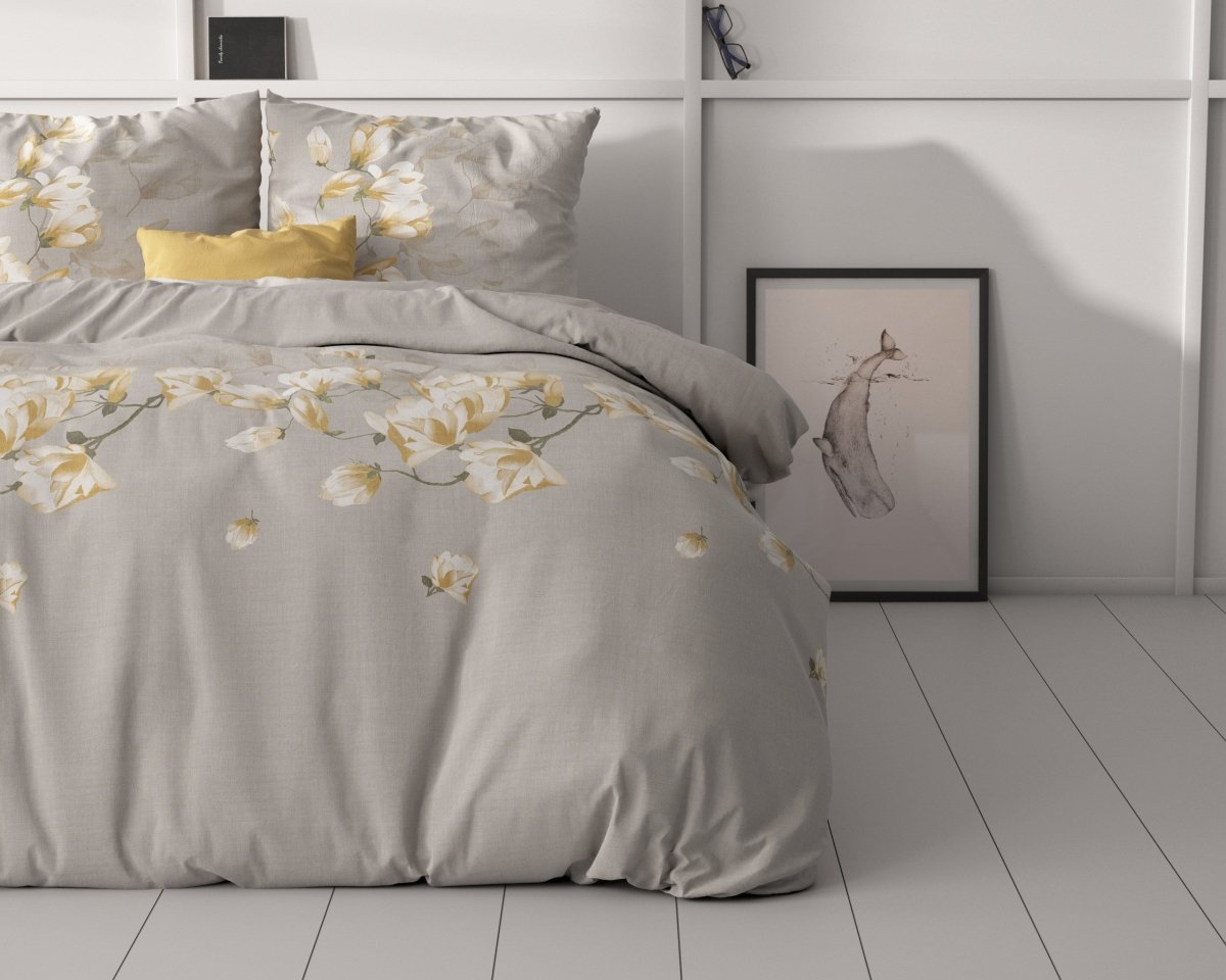 Microfibre Duvet Cover Set Summer Flower | Sand | Double - 200cm (W) x 220cm (L) - The Bedding & Blankets Store