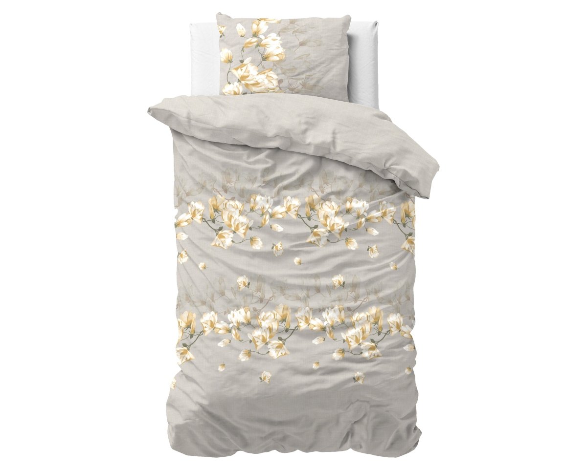 Microfibre Duvet Cover Set Summer Flower | Sand | Double - 200cm (W) x 220cm (L) - The Bedding & Blankets Store