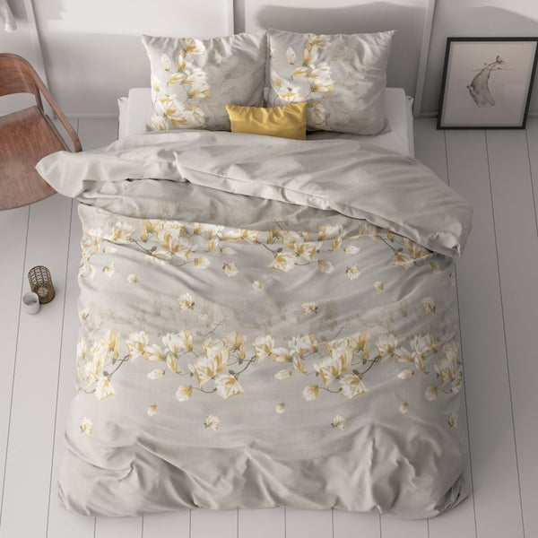 Microfibre Duvet Cover Set Summer Flower | Sand | Double - 200cm (W) x 220cm (L) - The Bedding & Blankets Store