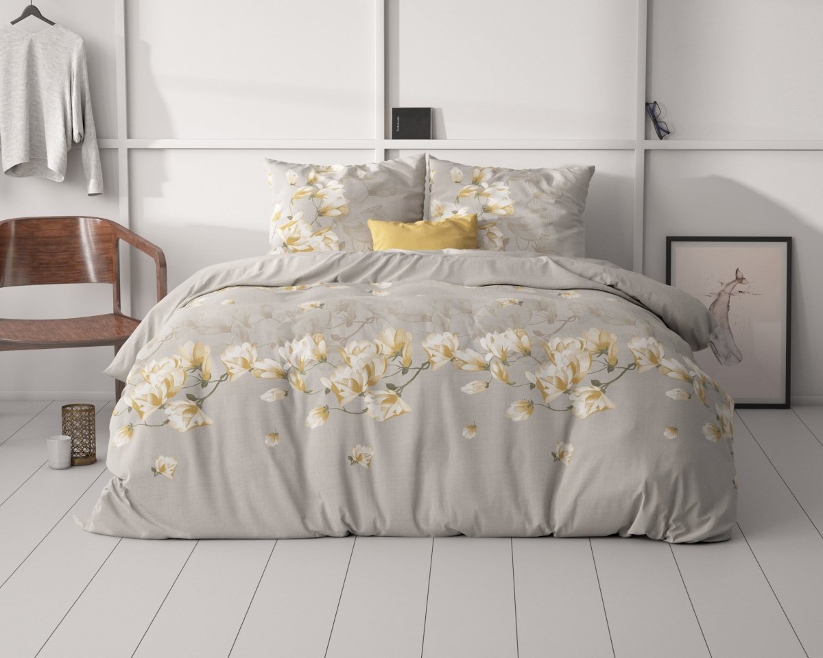 Microfibre Duvet Cover Set Summer Flower | Sand | Double - 200cm (W) x 220cm (L) - The Bedding & Blankets Store