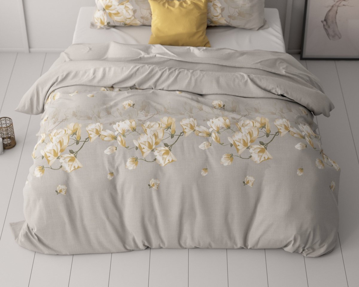 Microfibre Duvet Cover Set Summer Flower | Sand | Double - 200cm (W) x 220cm (L) - The Bedding & Blankets Store
