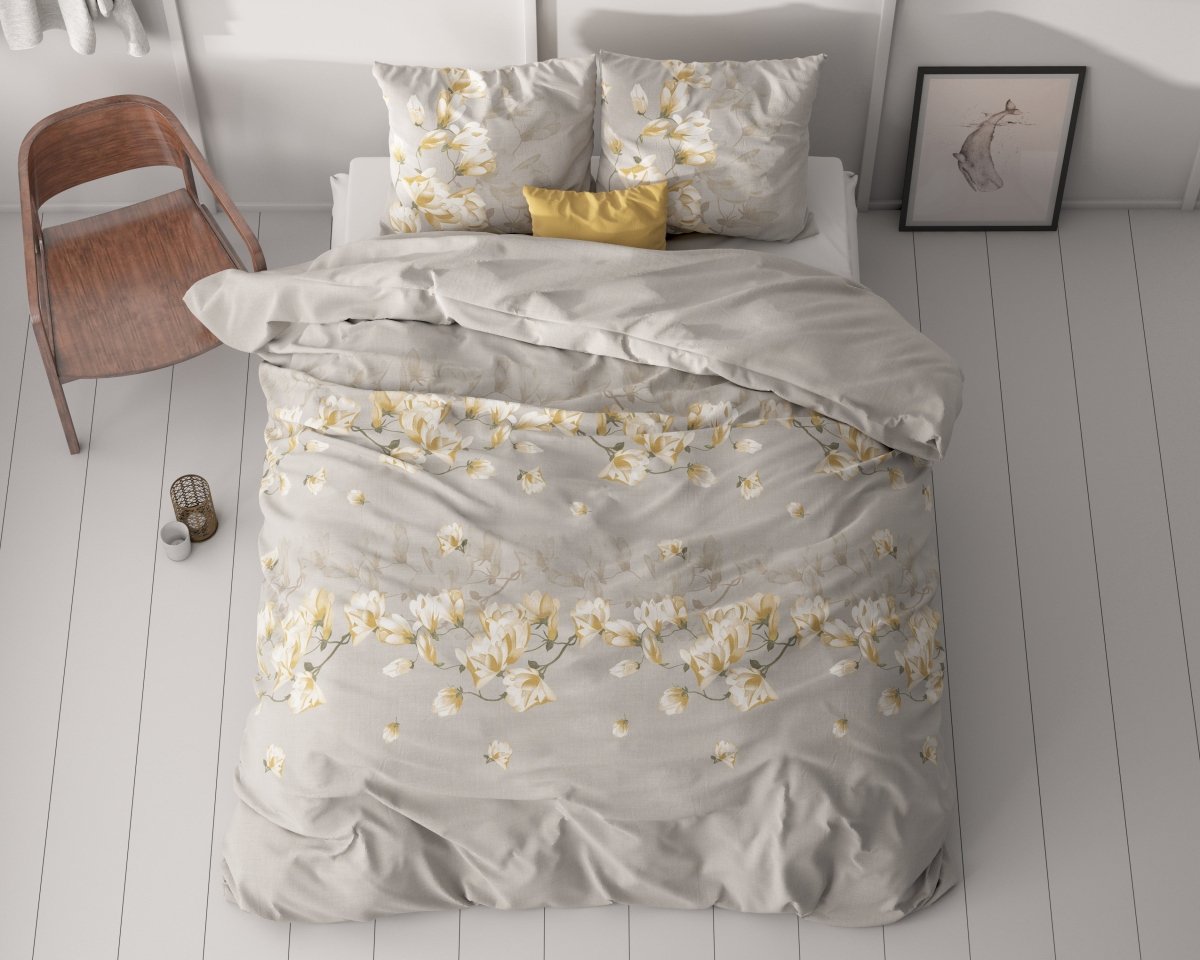 Microfibre Duvet Cover Set Summer Flower | Sand | Double - 200cm (W) x 220cm (L) - The Bedding & Blankets Store