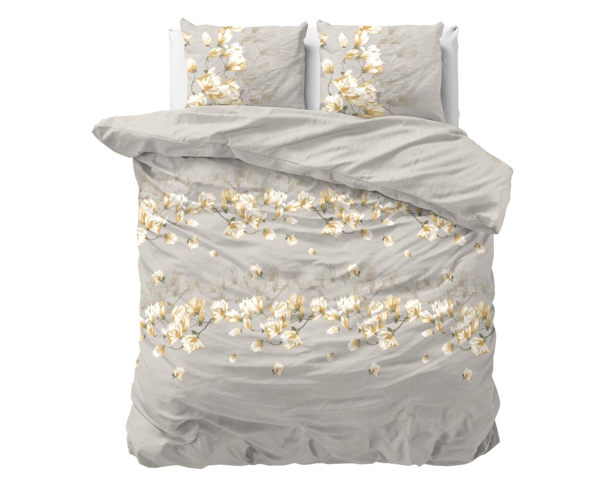 Microfibre Duvet Cover Set Summer Flower | Sand | Double - 200cm (W) x 220cm (L) - The Bedding & Blankets Store