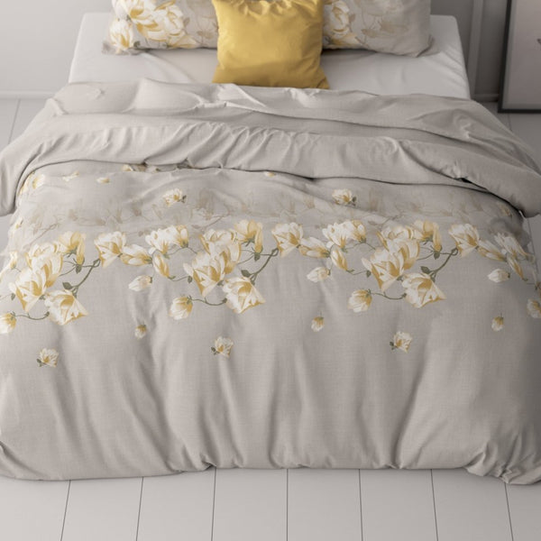 Microfibre Duvet Cover Set Summer Flower | Sand | Double - 200cm (W) x 220cm (L) - The Bedding & Blankets Store