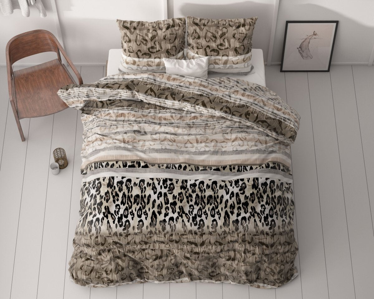 Microfibre Duvet Cover Set Tiger Leopard | Taupe | Double - 200cm (W) x 220cm (L) - The Bedding & Blankets Store