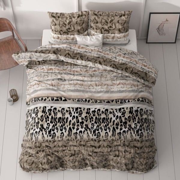 Microfibre Duvet Cover Set Tiger Leopard | Taupe | Double - 200cm (W) x 220cm (L) - The Bedding & Blankets Store