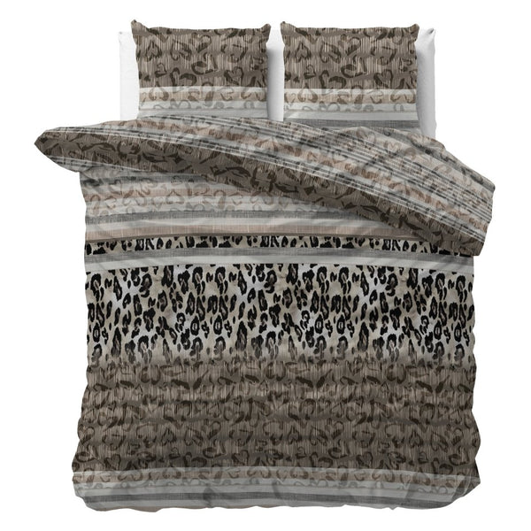 Microfibre Duvet Cover Set Tiger Leopard | Taupe | Double - 200cm (W) x 220cm (L) - The Bedding & Blankets Store