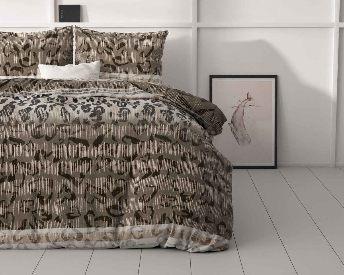 Microfibre Duvet Cover Set Tiger Leopard | Taupe | Double - 200cm (W) x 220cm (L) - The Bedding & Blankets Store