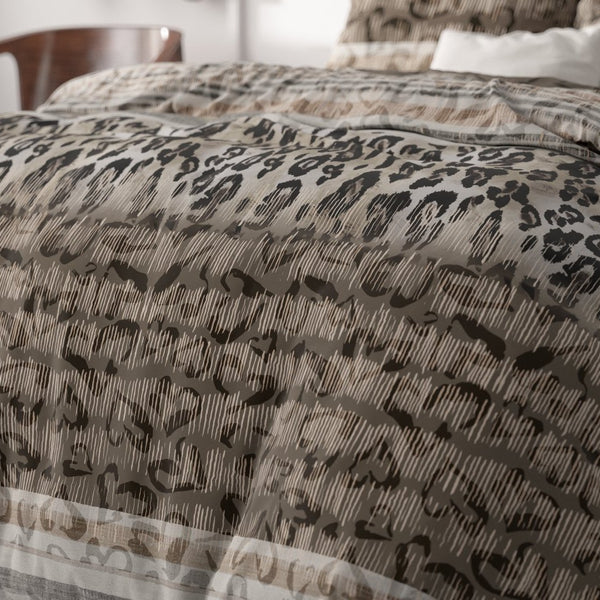 Microfibre Duvet Cover Set Tiger Leopard | Taupe | Double - 200cm (W) x 220cm (L) - The Bedding & Blankets Store