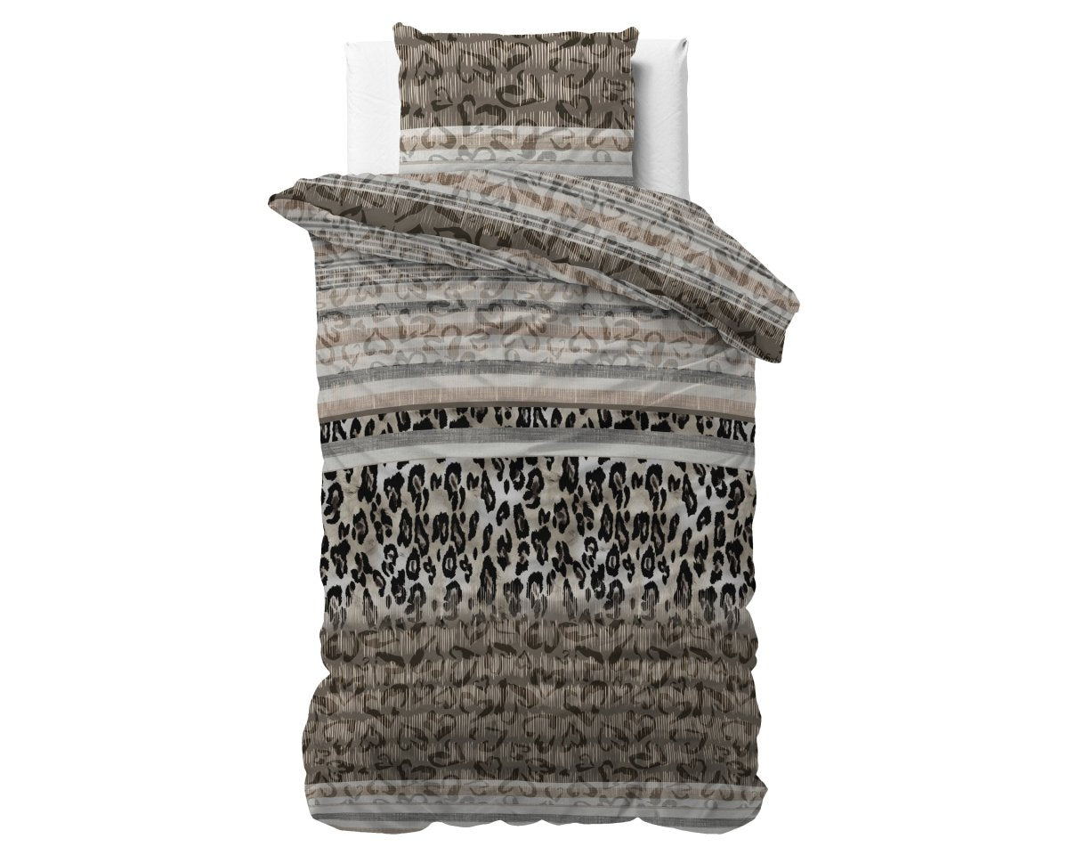 Microfibre Duvet Cover Set Tiger Leopard | Taupe | Double - 200cm (W) x 220cm (L) - The Bedding & Blankets Store