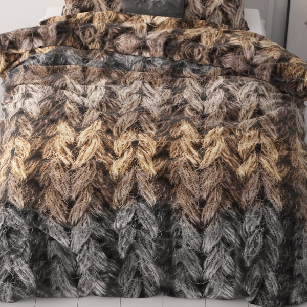 Microfibre Duvet Cover Set Trendy knits | Brown | King Long - 240cm (W) x 220cm (L) - The Bedding & Blankets Store