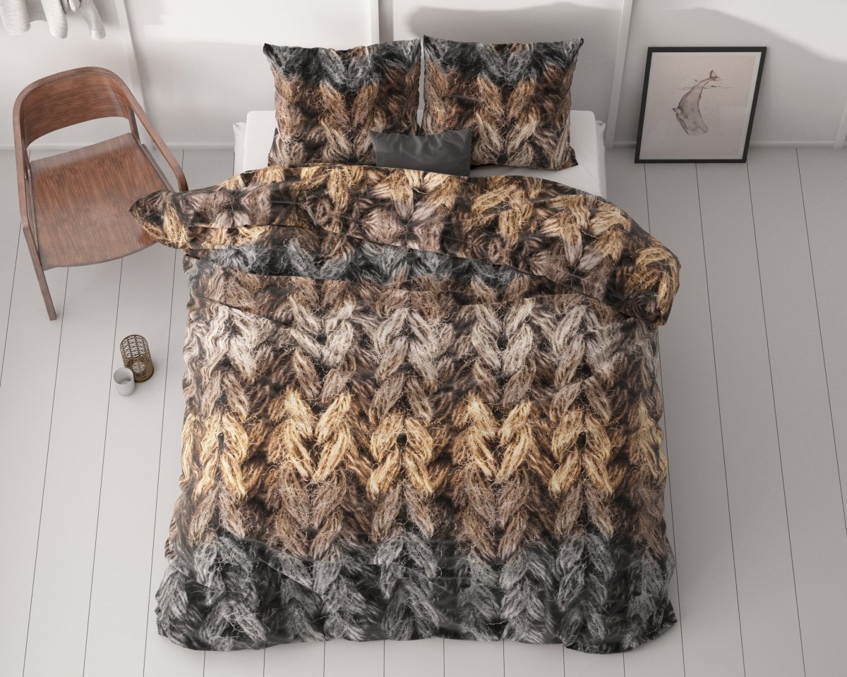 Microfibre Duvet Cover Set Trendy knits | Brown | King Long - 240cm (W) x 220cm (L) - The Bedding & Blankets Store
