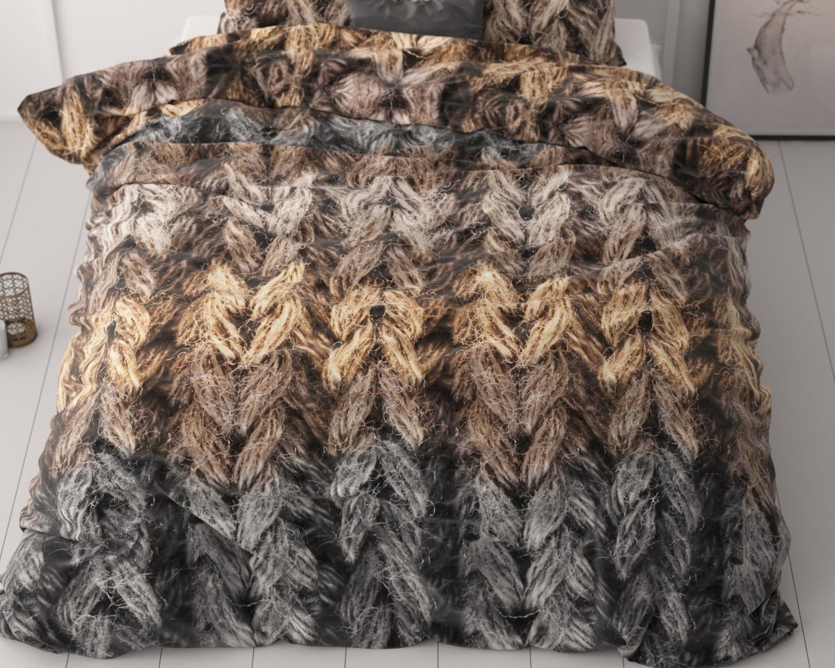 Microfibre Duvet Cover Set Trendy knits | Brown | King Long - 240cm (W) x 220cm (L) - The Bedding & Blankets Store