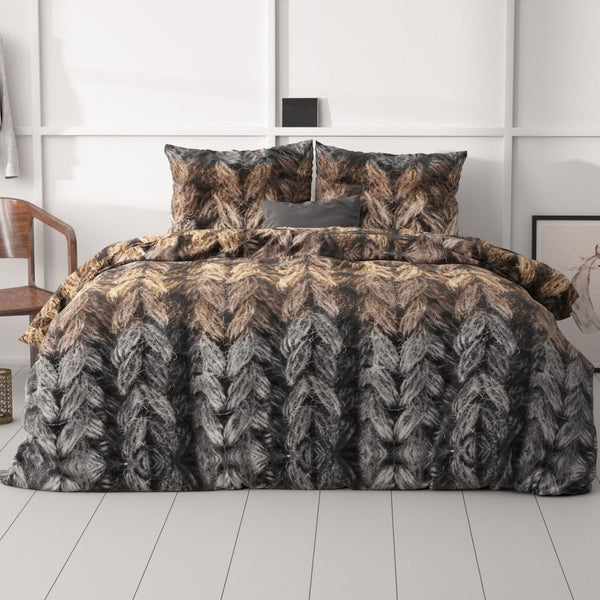 Microfibre Duvet Cover Set Trendy knits | Brown | King Long - 240cm (W) x 220cm (L) - The Bedding & Blankets Store